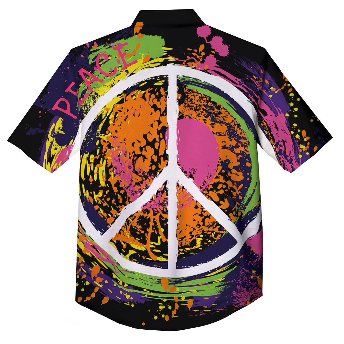 Peace Symbols Colorful Hippie Print Button Up Shirt-grizzshop