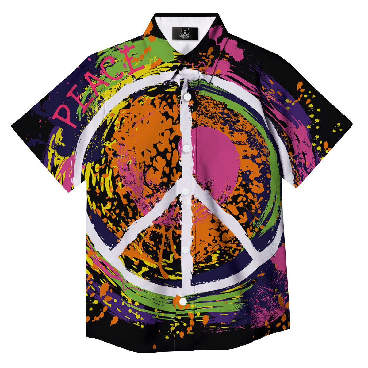 Peace Symbols Colorful Hippie Print Button Up Shirt-grizzshop