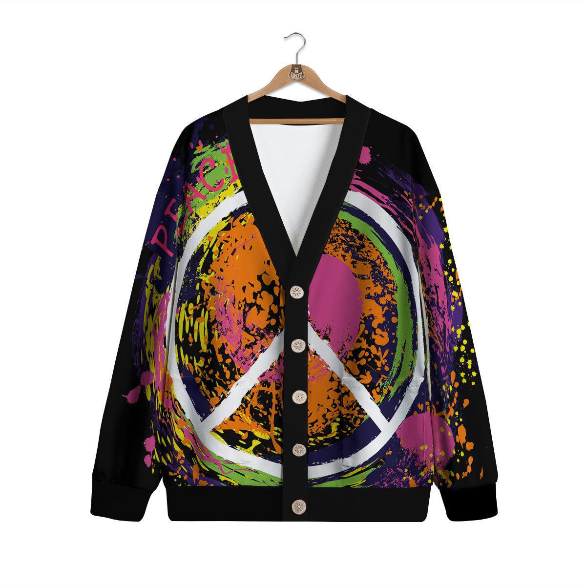Peace Symbols Colorful Hippie Print Cardigan-grizzshop