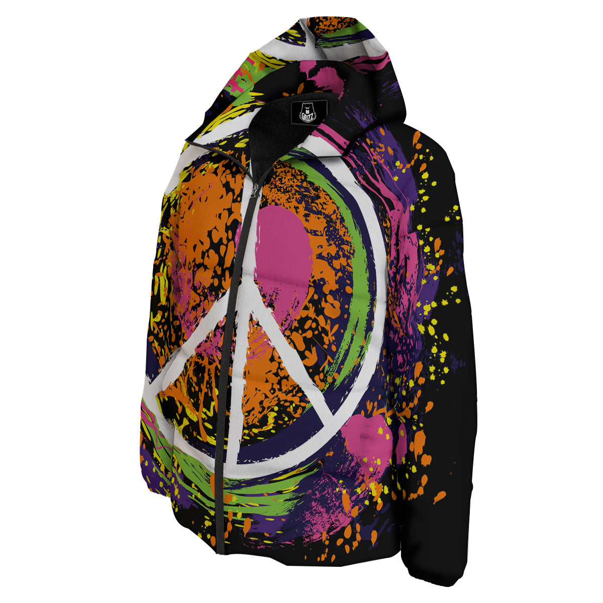Peace Symbols Colorful Hippie Print Down Jacket-grizzshop