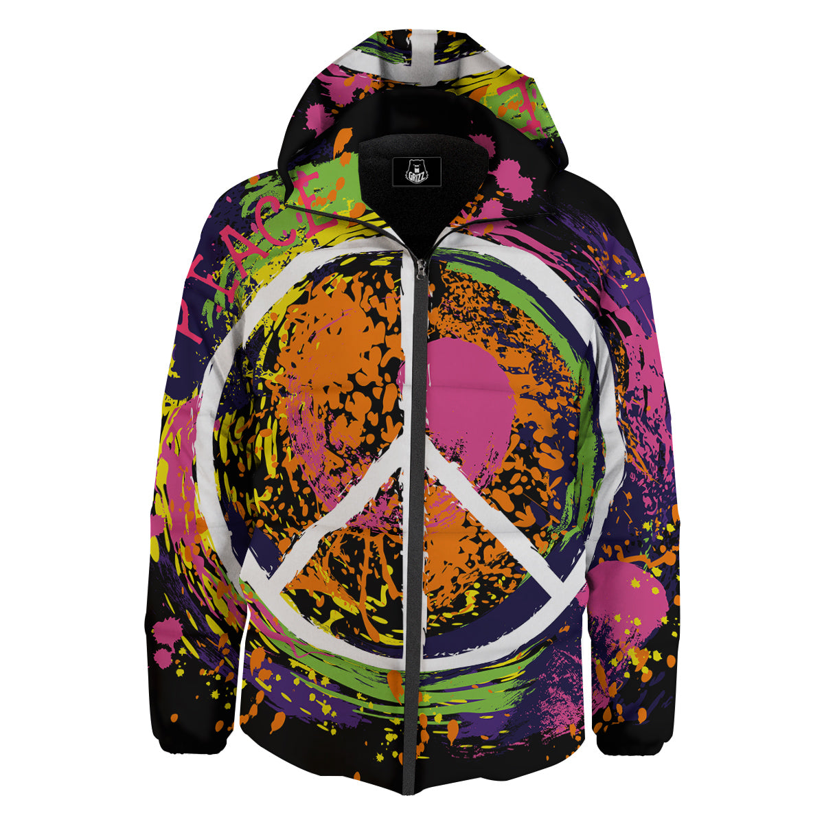 Peace Symbols Colorful Hippie Print Down Jacket-grizzshop