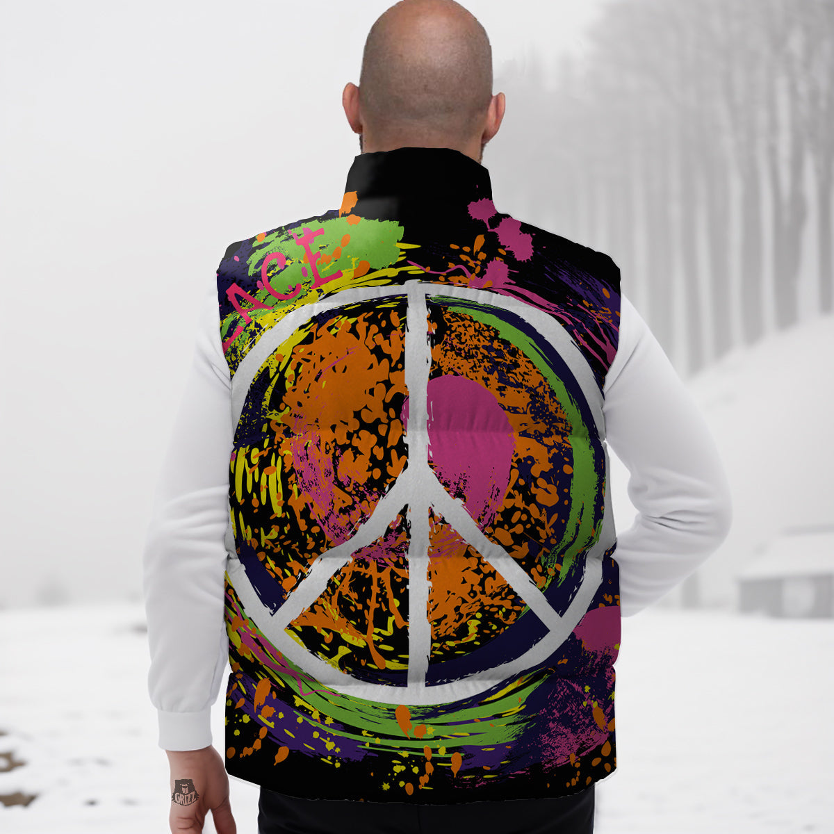 Peace Symbols Colorful Hippie Print Down Vest