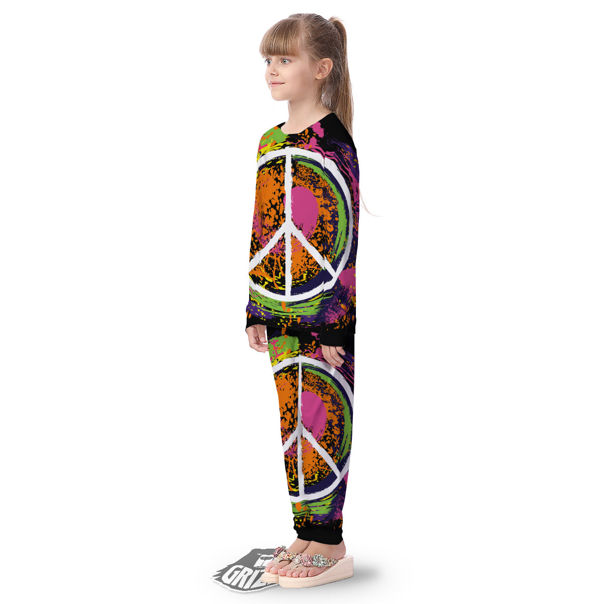 Peace Symbols Colorful Hippie Print Kid's Pajamas-grizzshop