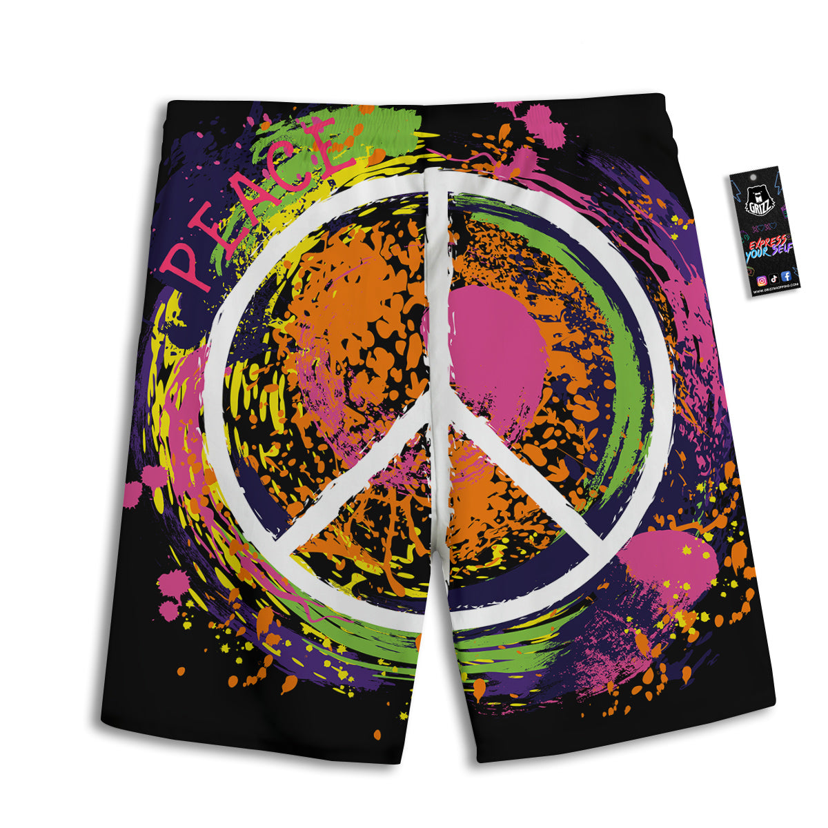 Peace Symbols Colorful Hippie Print Men's Athletic Shorts