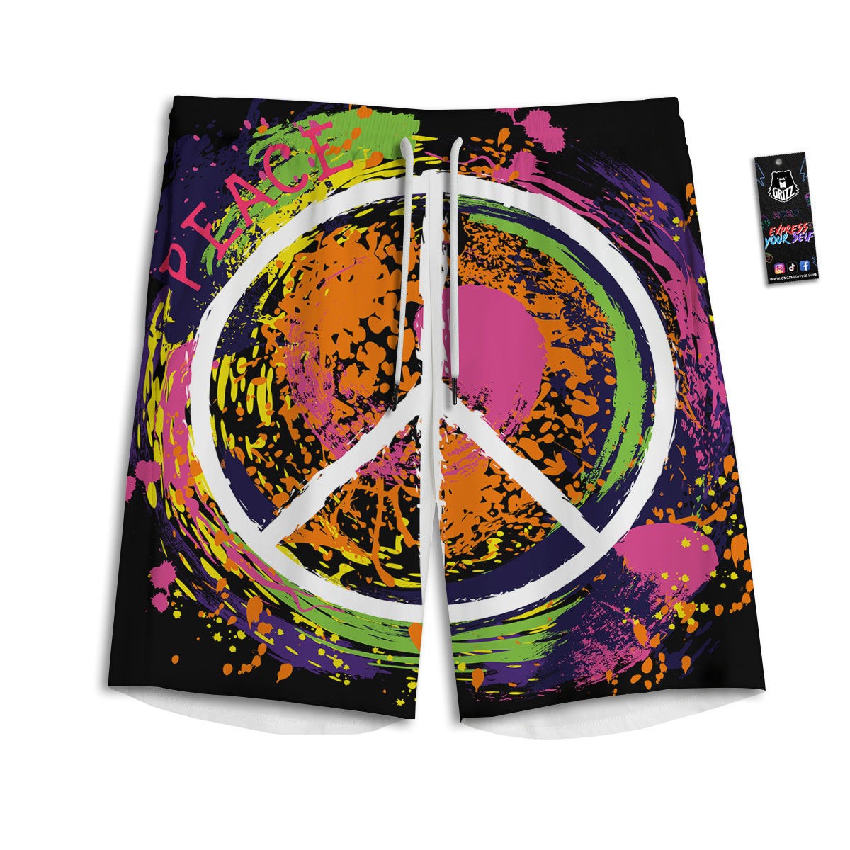 Peace Symbols Colorful Hippie Print Men's Athletic Shorts