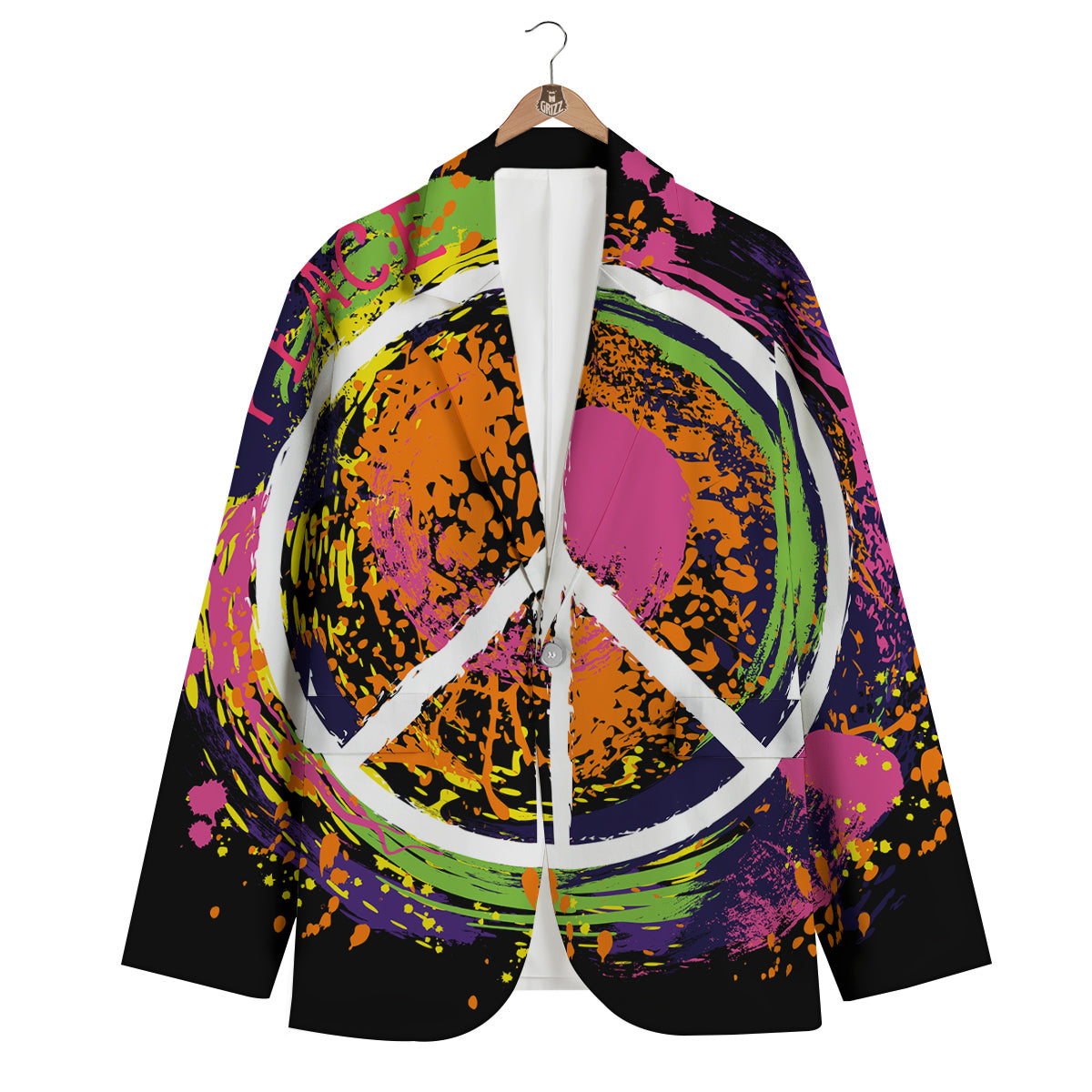 Peace Symbols Colorful Hippie Print Men's Blazer-grizzshop