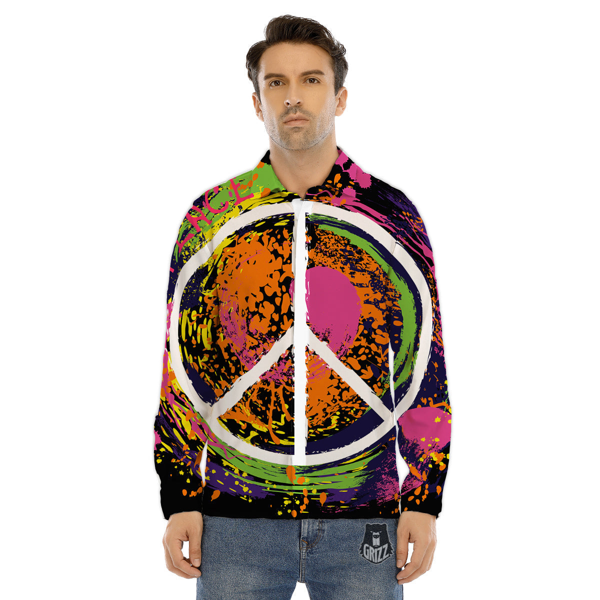 Peace Symbols Colorful Hippie Print Men's Dress Shirts-grizzshop