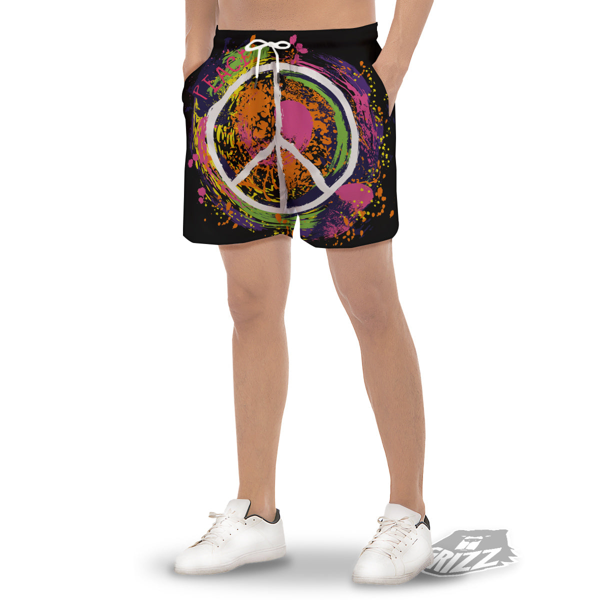 Peace Symbols Colorful Hippie Print Men's Gym Shorts-grizzshop