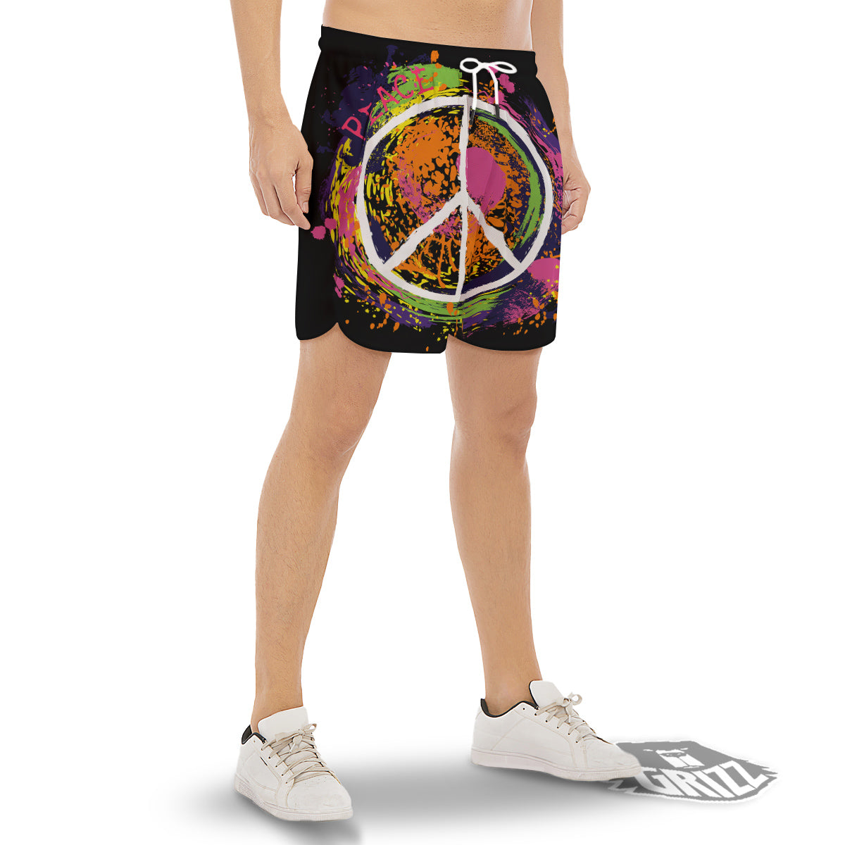 Peace Symbols Colorful Hippie Print Men's Gym Shorts-grizzshop