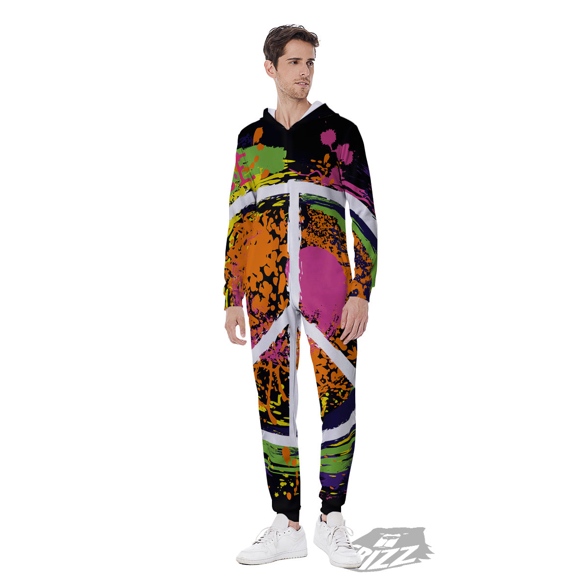Peace Symbols Colorful Hippie Print Men's Jumpsuit-grizzshop