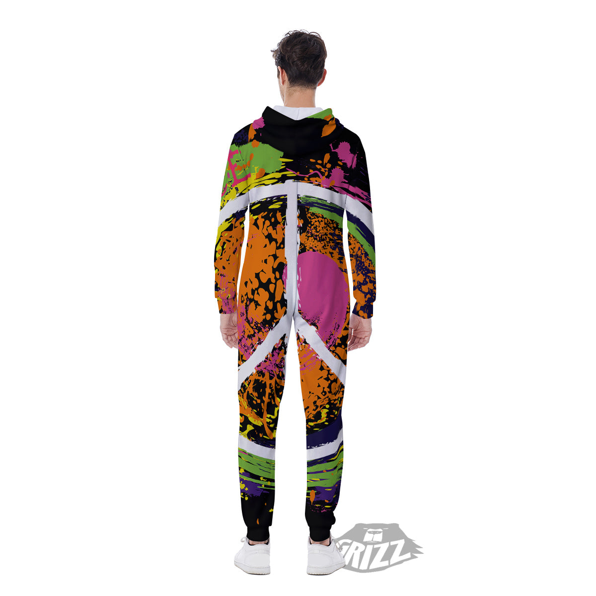 Peace Symbols Colorful Hippie Print Men's Jumpsuit-grizzshop