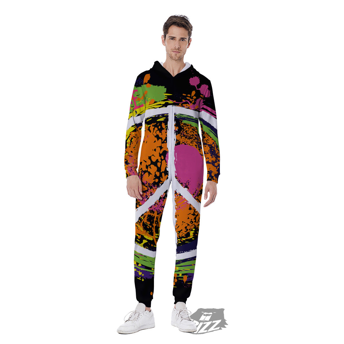 Peace Symbols Colorful Hippie Print Men's Jumpsuit-grizzshop