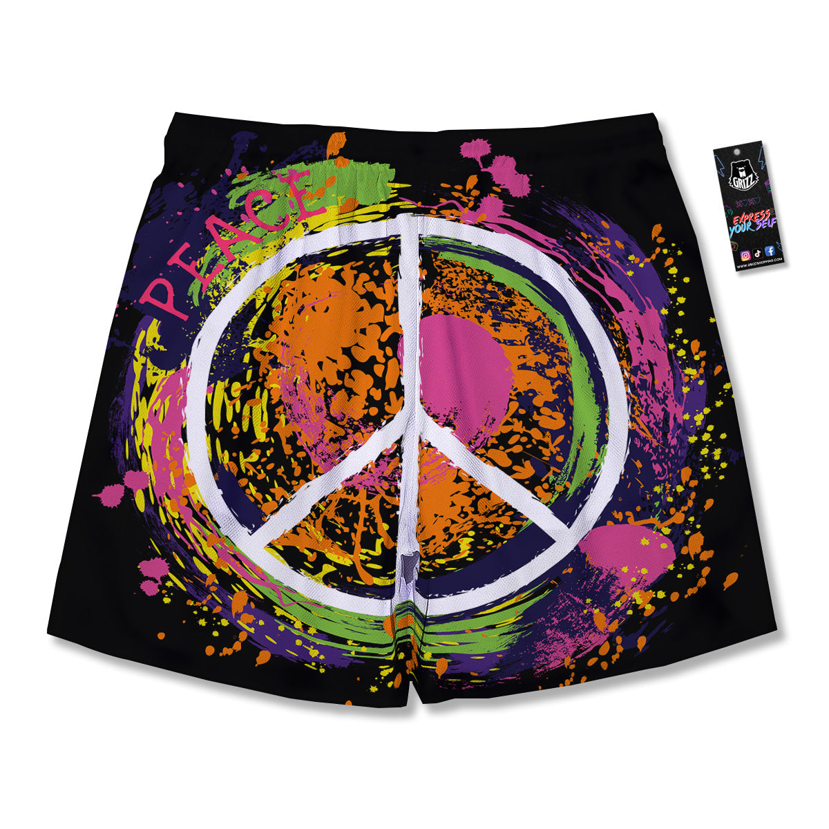 Peace Symbols Colorful Hippie Print Men's Running Shorts-grizzshop