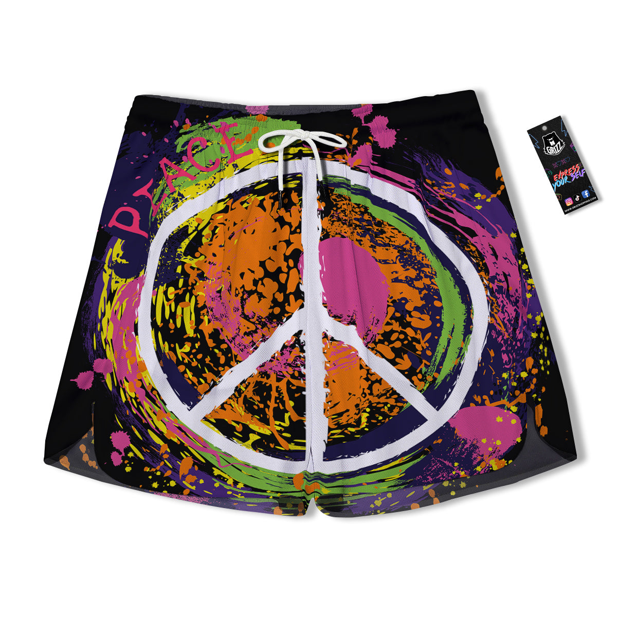Peace Symbols Colorful Hippie Print Men's Running Shorts-grizzshop