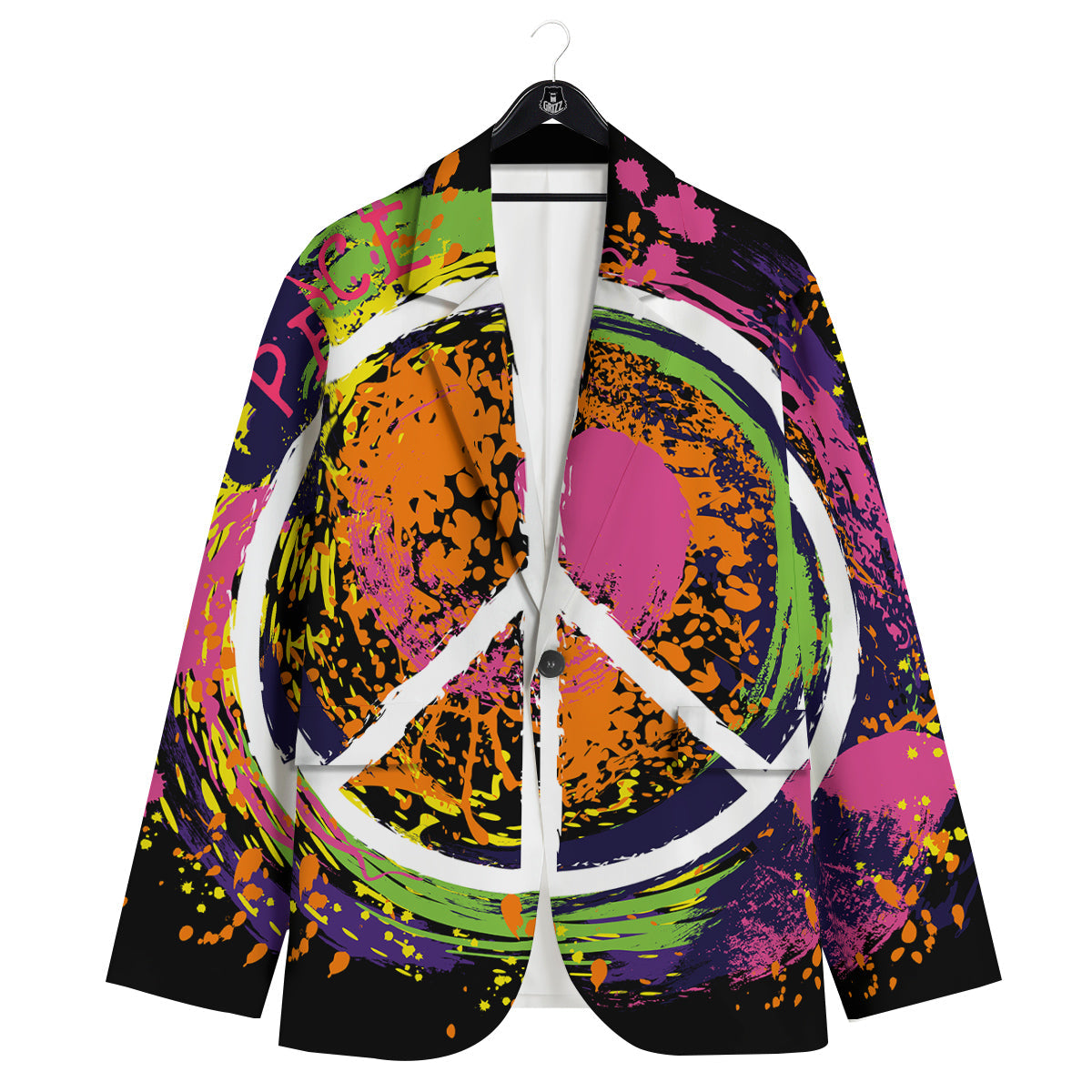 Peace Symbols Colorful Hippie Print Men's Sport Coat-grizzshop