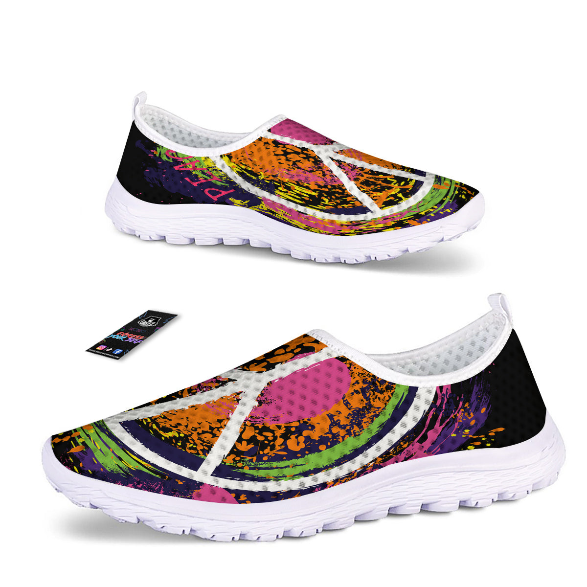Peace Symbols Colorful Hippie Print Nurse Shoes-grizzshop