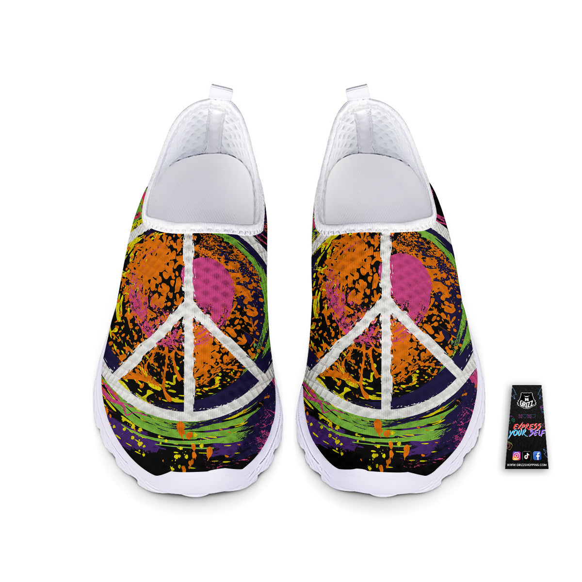 Peace Symbols Colorful Hippie Print Nurse Shoes-grizzshop