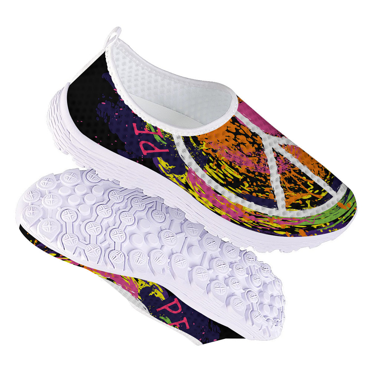 Peace Symbols Colorful Hippie Print Nurse Shoes-grizzshop