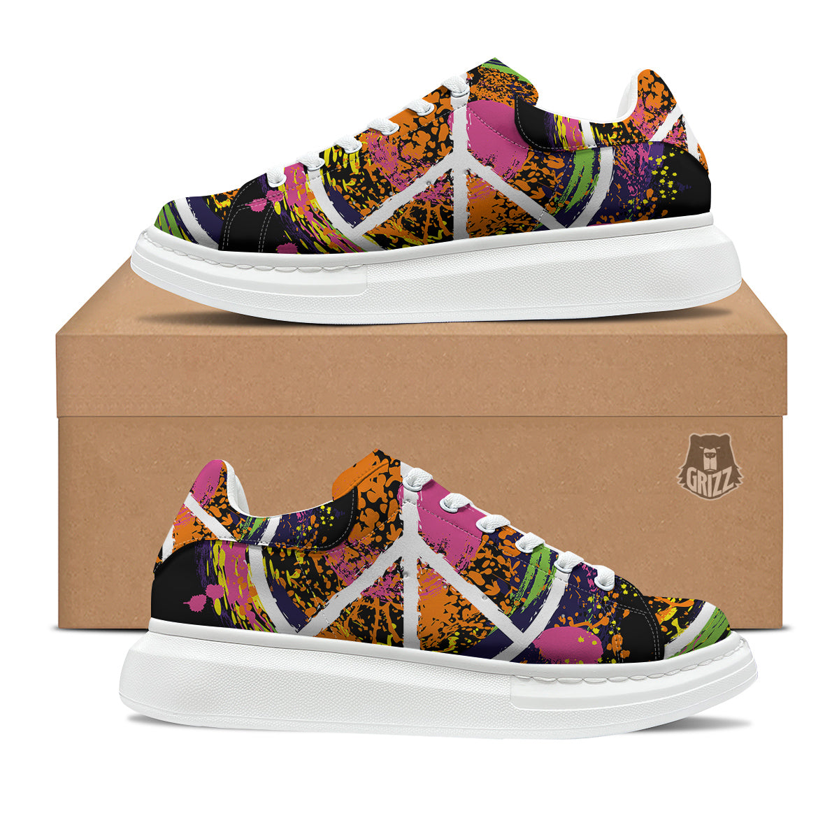 Peace Symbols Colorful Hippie Print Platform Shoes-grizzshop