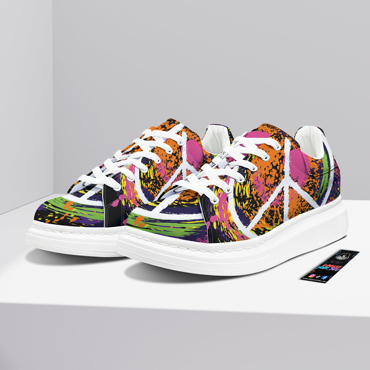 Peace Symbols Colorful Hippie Print Platform Shoes-grizzshop