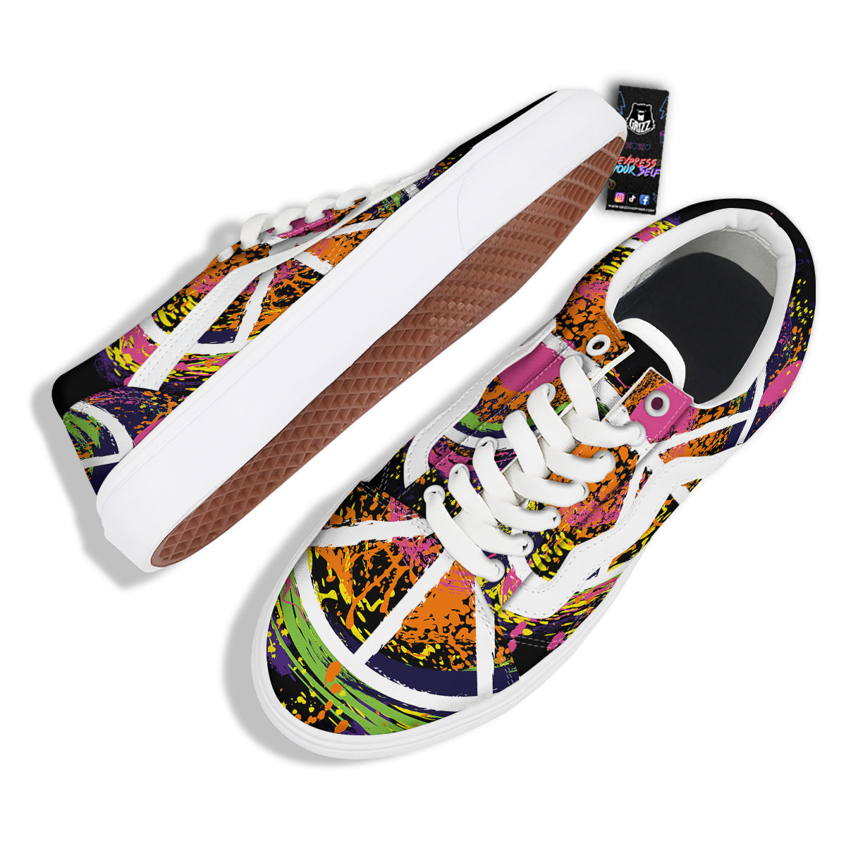 Peace Symbols Colorful Hippie Print Skate Shoes-grizzshop