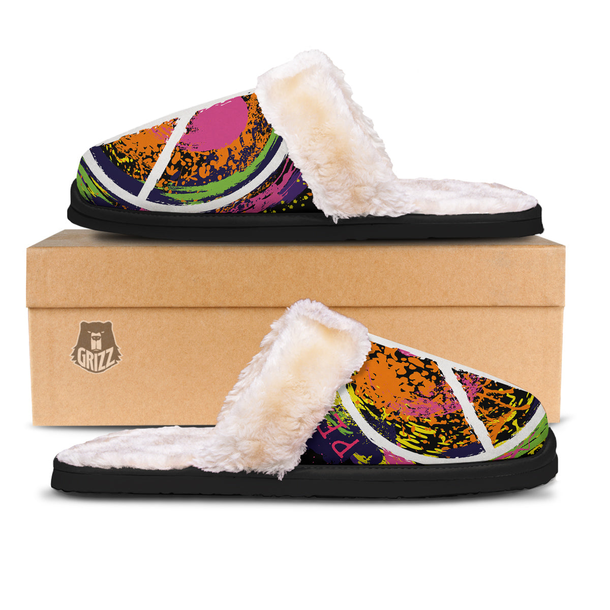 Peace Symbols Colorful Hippie Print Slippers-grizzshop