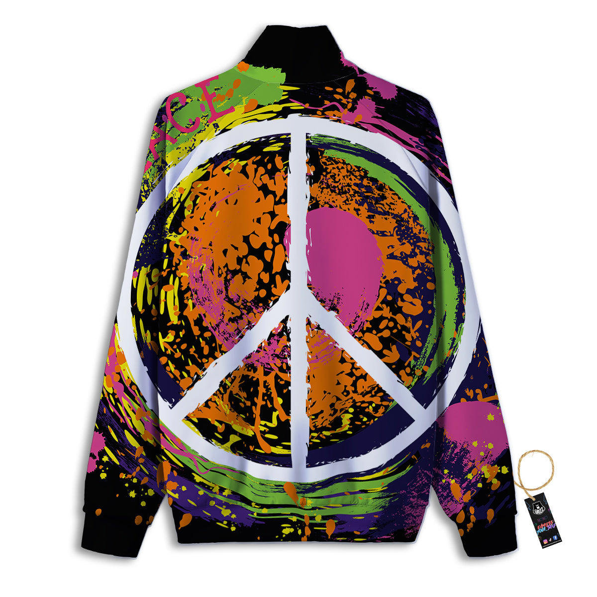 Peace Symbols Colorful Hippie Print Track Jacket-grizzshop