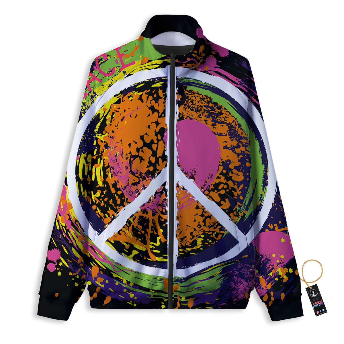 Peace Symbols Colorful Hippie Print Track Jacket-grizzshop