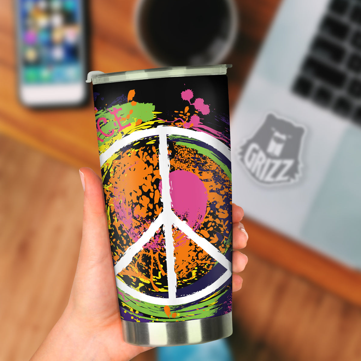 Peace Symbols Colorful Hippie Print Tumbler-grizzshop