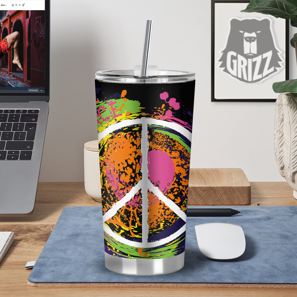 Peace Symbols Colorful Hippie Print Tumbler-grizzshop