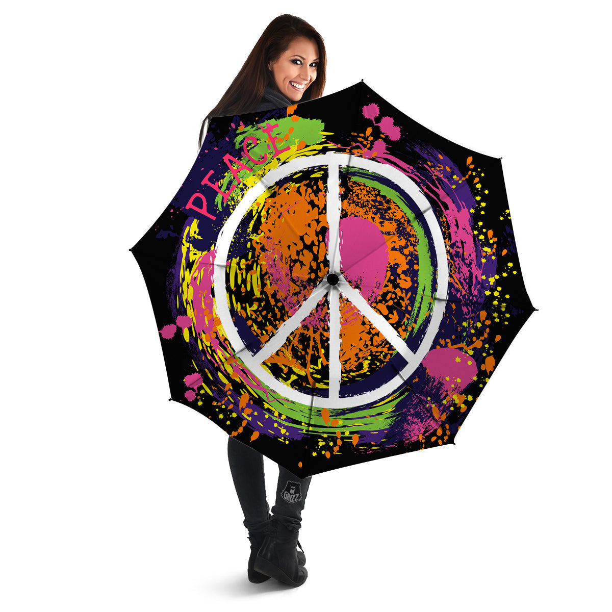 Peace Symbols Colorful Hippie Print Umbrella-grizzshop