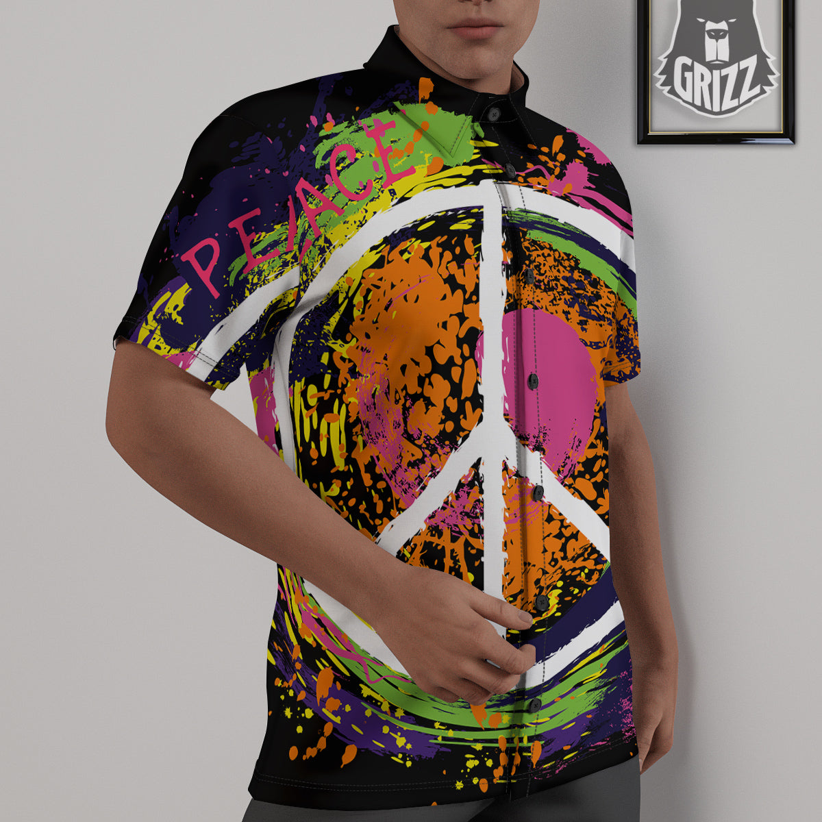 Peace Symbols Colorful Hippie Print Untucked Shirts-grizzshop