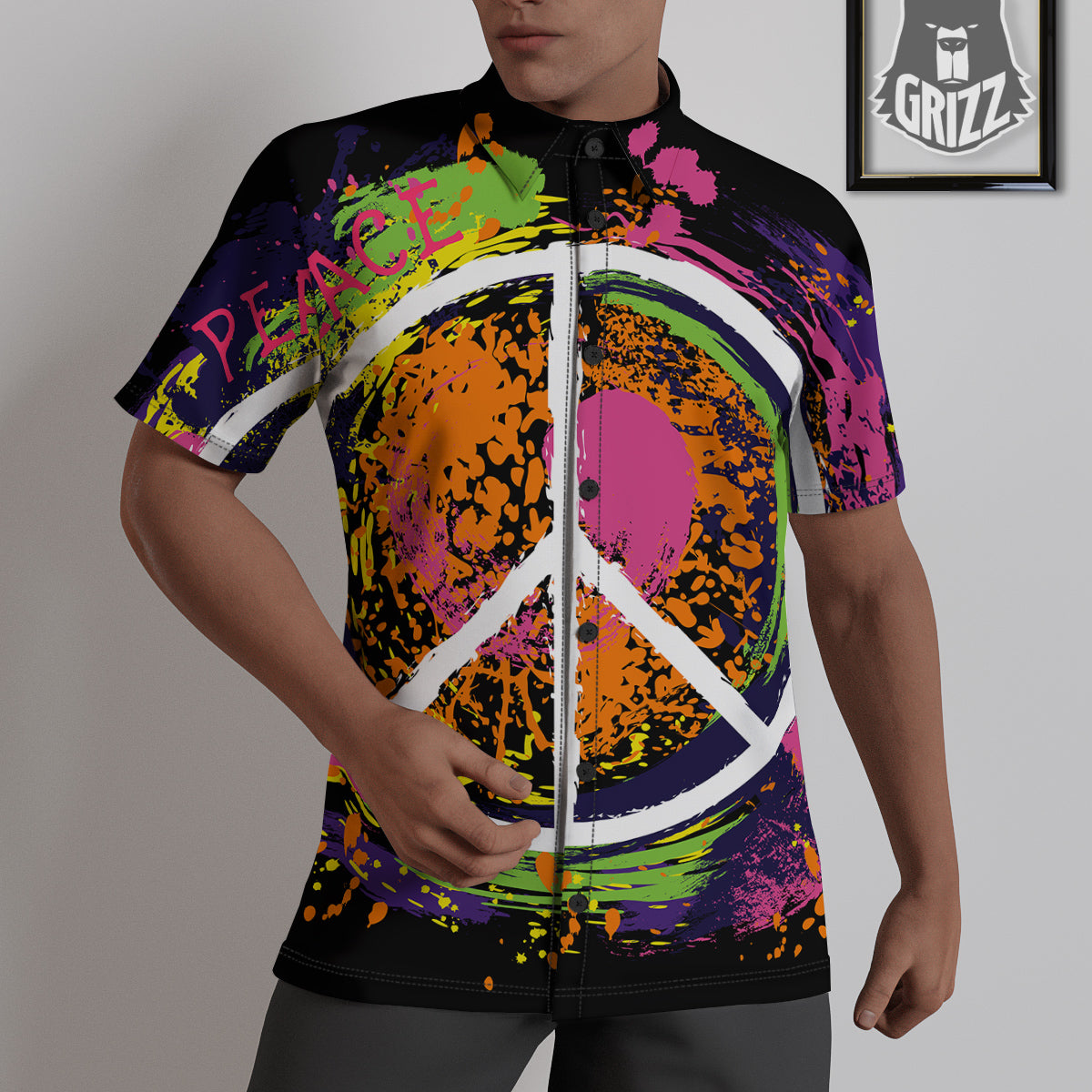 Peace Symbols Colorful Hippie Print Untucked Shirts-grizzshop