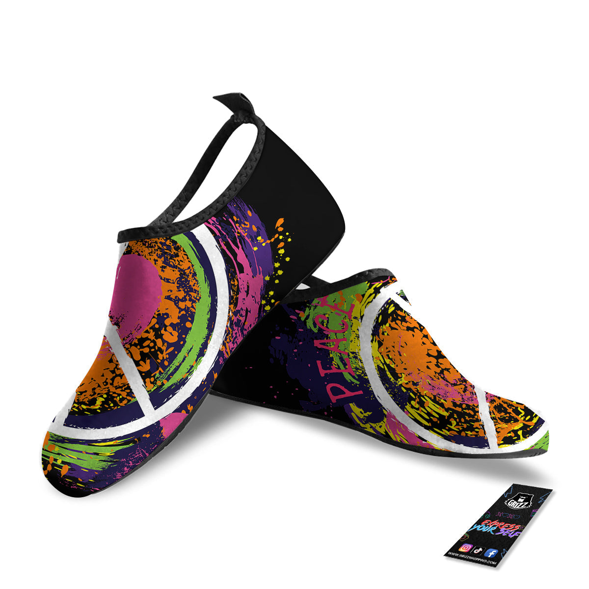 Peace Symbols Colorful Hippie Print Water Shoes-grizzshop