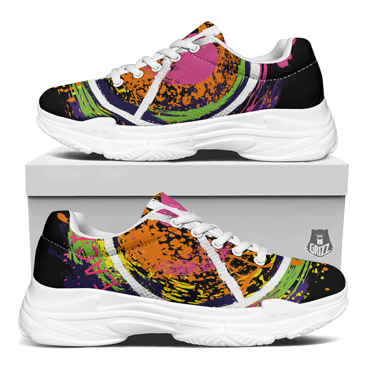 Peace Symbols Colorful Hippie Print White Chunky Shoes-grizzshop