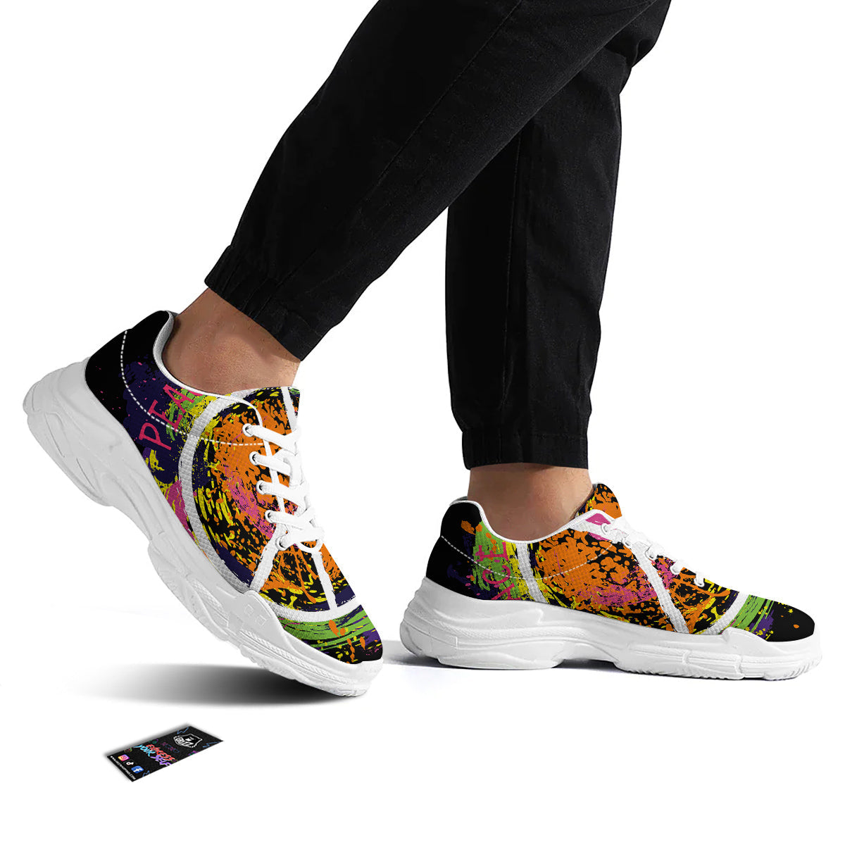 Peace Symbols Colorful Hippie Print White Chunky Shoes-grizzshop