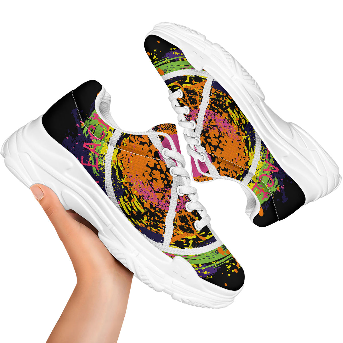 Peace Symbols Colorful Hippie Print White Chunky Shoes-grizzshop