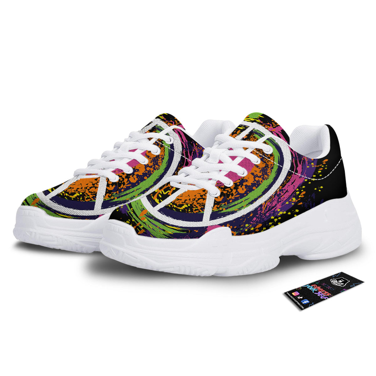 Peace Symbols Colorful Hippie Print White Chunky Shoes-grizzshop