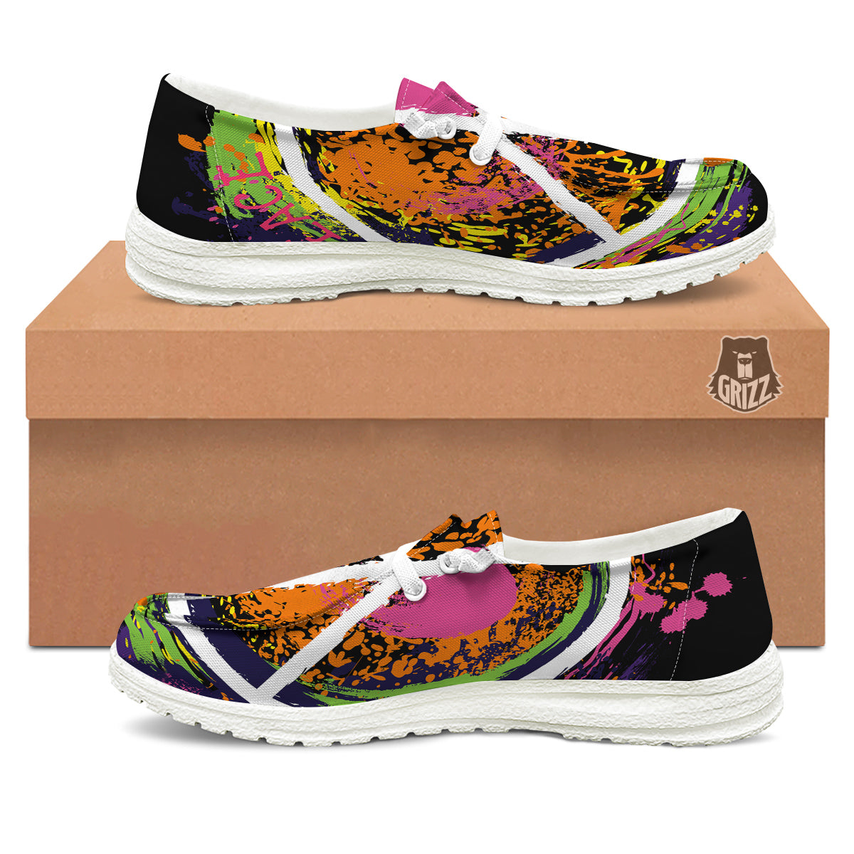 Peace Symbols Colorful Hippie Print White Loafers-grizzshop
