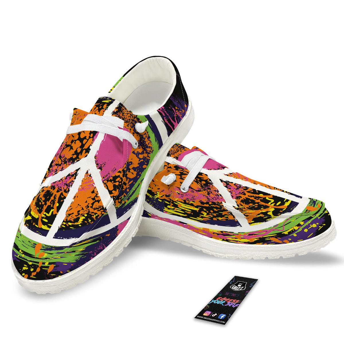 Peace Symbols Colorful Hippie Print White Loafers-grizzshop