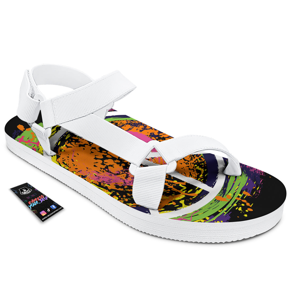 Peace Symbols Colorful Hippie Print White Open Toe Sandals-grizzshop