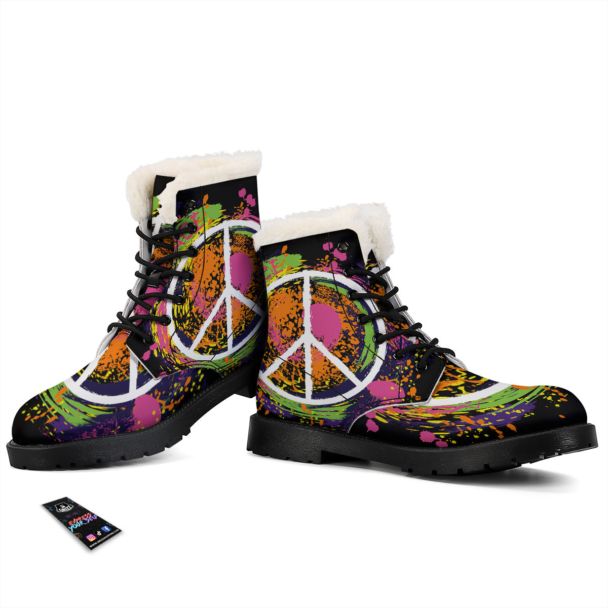 Peace Symbols Colorful Hippie Print Winter Boots-grizzshop