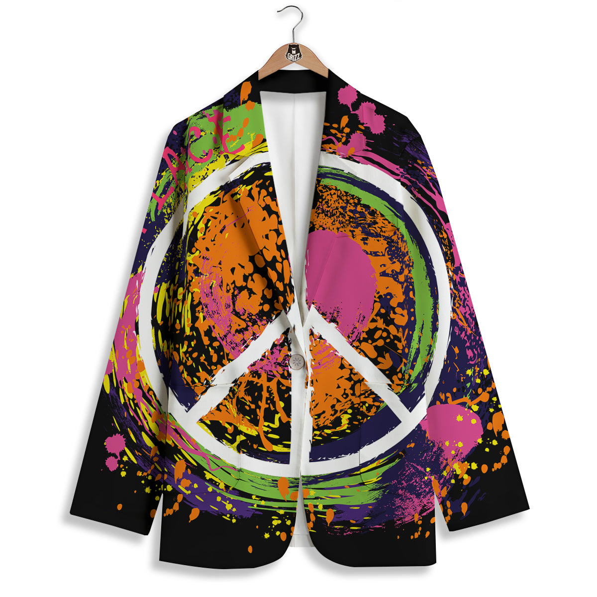 Peace Symbols Colorful Hippie Print Women's Blazer-grizzshop
