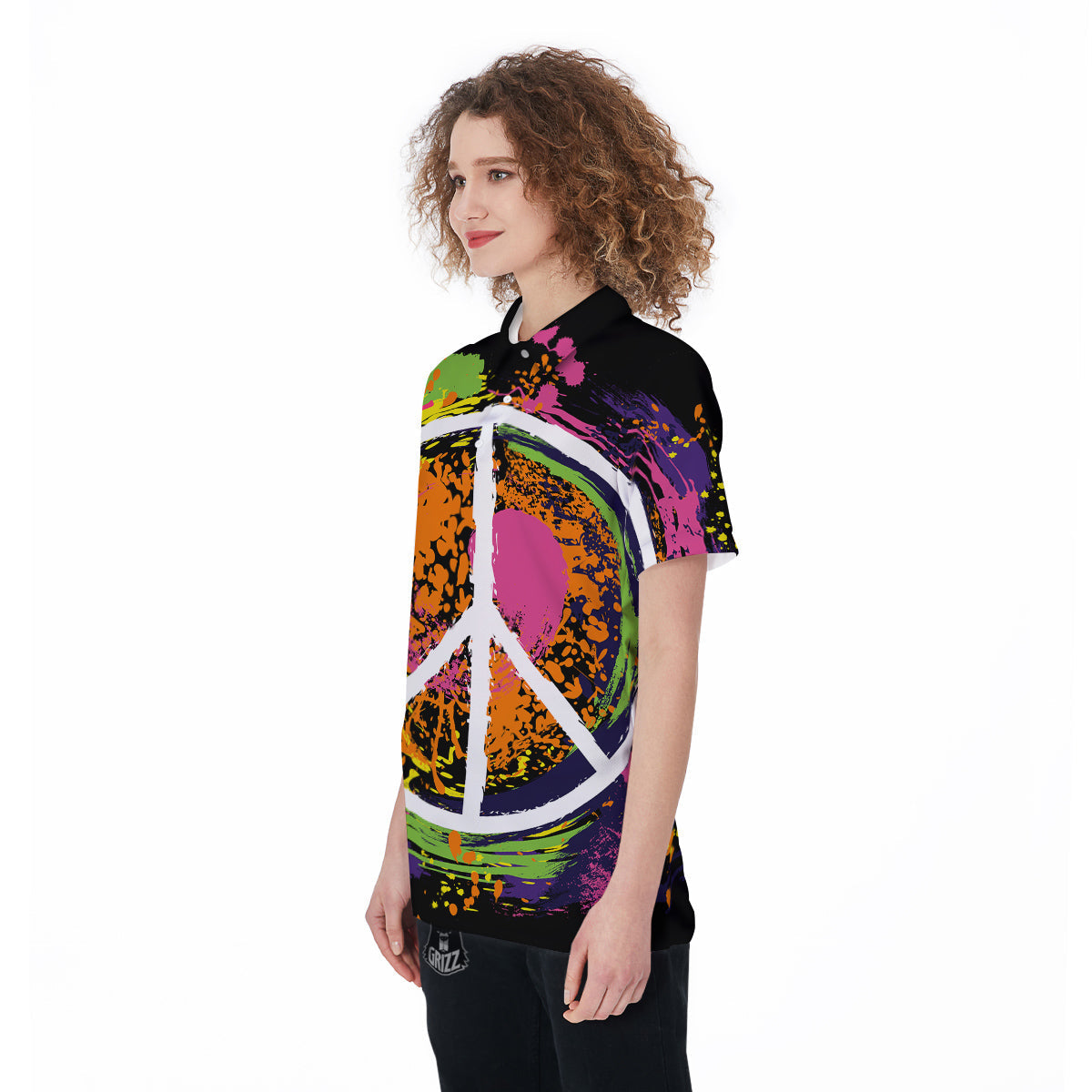 Peace Symbols Colorful Hippie Print Women's Golf Shirts-grizzshop