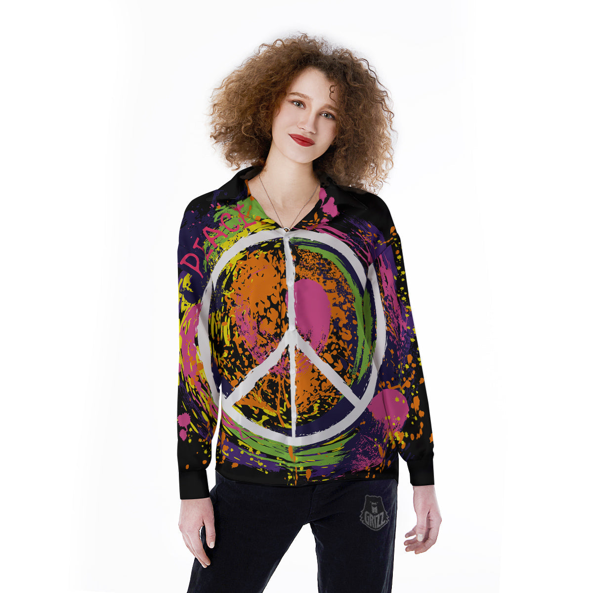 Peace Symbols Colorful Hippie Print Women's Long Sleeve Shirts-grizzshop