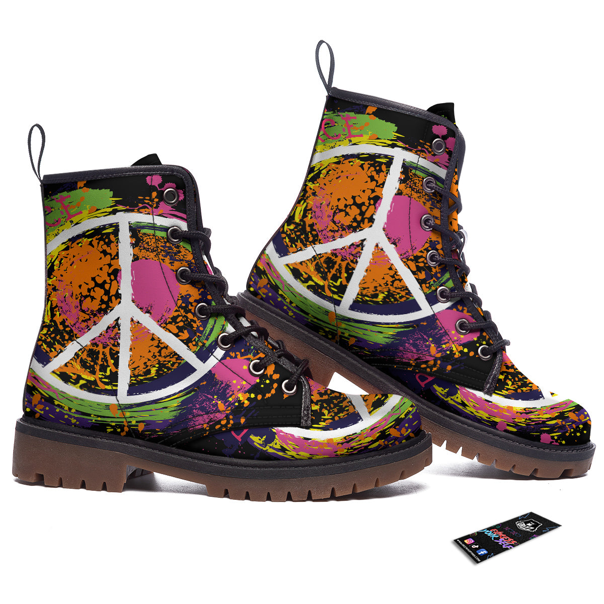 Peace Symbols Colorful Hippie Print Work Boots-grizzshop