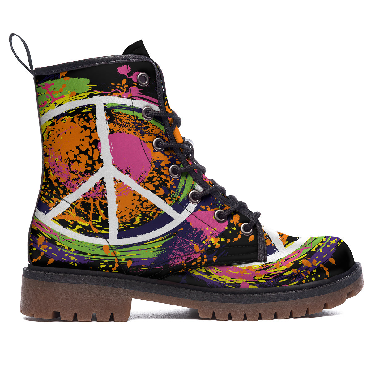 Peace Symbols Colorful Hippie Print Work Boots-grizzshop