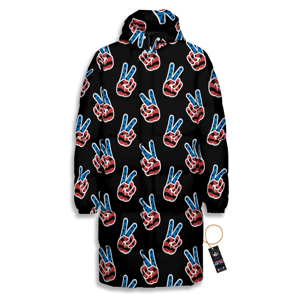 Peace Sign American Patriotic Print Pattern Long Down Jacket