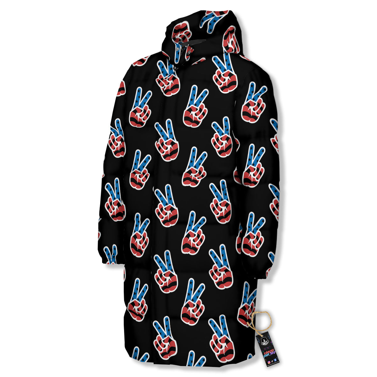 Peace Sign American Patriotic Print Pattern Long Down Jacket