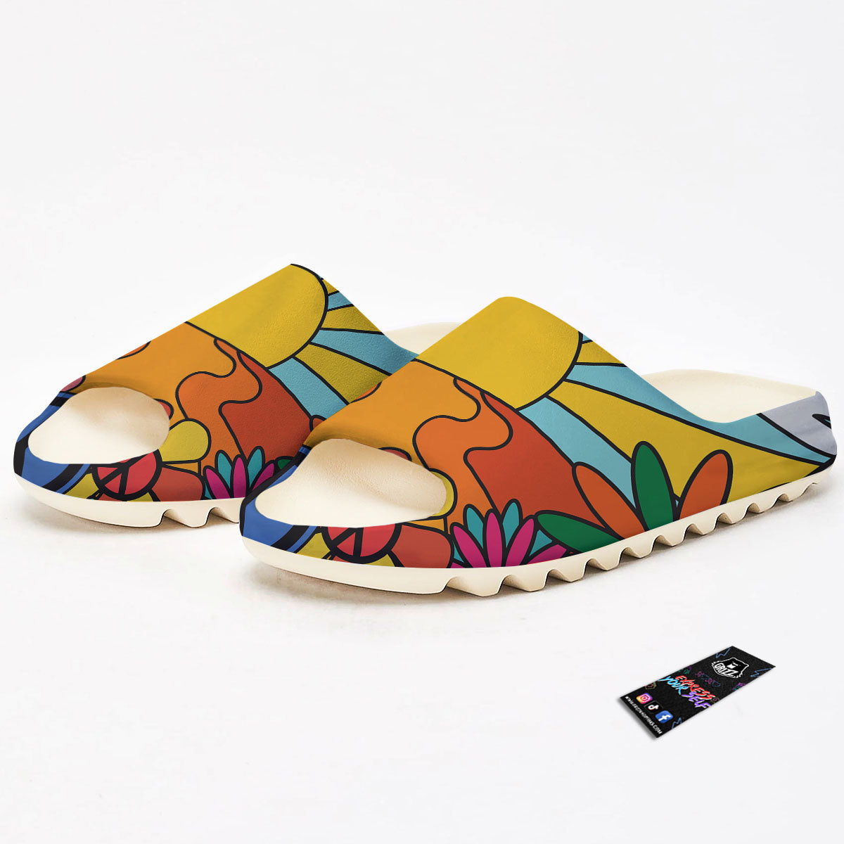 Peace Sign Hippie Flower Print Sandals-grizzshop